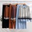 Fashion Brown Acrylic Printed Knitted Sweater Wide-leg Trousers Set