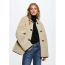 Fashion Beige Faux Fur Buttoned Crew Neck Jacket  Imitation Fur
