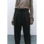 Fashion Black Polyester Lace-up Micro-pleated Trousers  Polyester