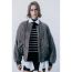Fashion Grey Polyester Embroidery Stand Collar Buttoned Jacket
