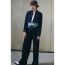 Fashion Navy Blue Polyester Pleated Straight-leg Trousers