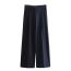 Fashion Navy Blue Polyester Pleated Straight-leg Trousers