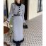 Fashion Grey Woven Round Neck Buttoned Jacket Tube Top And Knee Length Dress Suit