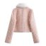 Fashion Pink Woolen Plaid Plush Lapel Buttoned Jacket And Skirt Suit