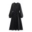 Fashion Black Woven Pleated Puff-sleeve Long Skirt