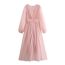 Fashion Pink Polyester Puff Sleeve V-neck Dress