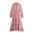 Fashion Pink Polyester Laminated V-neck Pleated Maxi Skirt