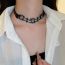 Fashion Necklace-silver-black Square Zirconia Star Leather Necklace