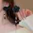 Fashion Black Pearl Flower Round Bead Long Tassel Earrings