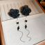 Fashion Black Pearl Flower Round Bead Long Tassel Earrings