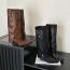 Fashion Dark Brown Pointed Toe Embroidered High Heel Boots