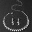 Fashion Silver Geometric Diamond Pearl Earrings Multi-layer Necklace Set  Rhinestones