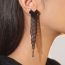 Fashion Black Geometric Diamond Long Tassel Love Earrings  Rhinestones