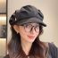 Fashion Black Metal Label Pleated Octagonal Beret  Polyester