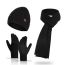 Fashion Black Wool Knitted Cable Beanie Scarf Set Five Finger Glove Set