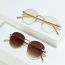 Fashion Gold Frame All Gray Piece Rimless Oval Sunglasses