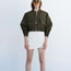 Fashion Army Green Polyester Stand Collar Zipper Short Jacket  Polyester