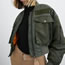 Fashion Army Green Polyester Stand Collar Large Pocket Jacket  Polyester