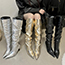 Fashion Gold Pu Pointed Toe Stiletto Over-the-knee Wide Boots  Pu