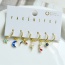 Fashion Gold Copper Inlaid Zircon Oil-drip Crescent Lightning Pendant Earring Set Of 6 Pieces