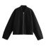 Fashion Black Polyester Stand Collar Zipper Jacket