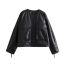 Fashion Black Leather Large Pocket Jacket