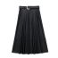 Fashion Black Faux Leather Belted Pleated Skirt