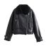 Fashion Black Pu Plush Lapel Zipper Jacket