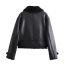 Fashion Black Pu Plush Lapel Zipper Jacket