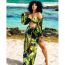 Fashion Green Leaf Print (swimsuit + Skirt Three-piece Set) Polyester Printed Strappy Bandeau Three-piece Swimsuit Set