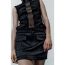 Fashion Black Silk Satin Large Pocket Irregular Skirt