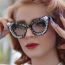 Fashion Big Red And White Film Pc Diamond Inlaid Pearl Cat Eye Large Frame Flat Mirror