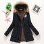 Fashion Black Shearling Hooded Drawstring Padded Jacket