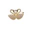 Fashion Gold Copper Diamond And Pearl Double Swan Brooch