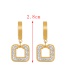 Fashion Gold Titanium Steel Inlaid Zirconium Square Hoop Earrings