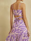 Fashion Purple Print V-neck Tie-print Maxi Dress