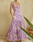 Fashion Purple Print V-neck Tie-print Maxi Dress