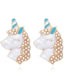 Fashion White Alloy Dripping Diamond Unicorn Earrings