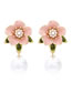 Fashion Pink Alloy Oil Drip Pearl Flower Earrings