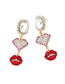 Fashion Color Alloy Diamond Heart Lips Square Earrings