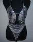 Fashion Set Geometric Diamond Cutout Bra Panty Body Chain Set