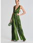 Fashion Green Polyester Pleated V-neck Sundress