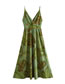 Fashion Green Woven Printed V-neck Slip Dress