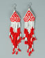 Fashion Red Bead Woven Tassel Earrings