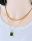 Fashion Necklace + Earrings Titanium Steel Square Diamond Earring Chain Double Necklace Earrings Set