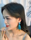 Fashion Blue Fabric Color Block Double Tassel Earrings
