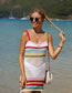 Fashion Rose Red Color Striped Knit Sunscreen Blouse With Straps