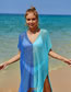 Fashion Blue Fight Lake Blue Polyester Color Block Knit Long Sleeve Sun Protection Blouse