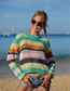 Fashion Sapphire Color Striped Knit Long Sleeve Sunscreen Blouse