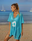 Fashion Lake Blue Acrylic Open-knit Floral Sunscreen Blouse